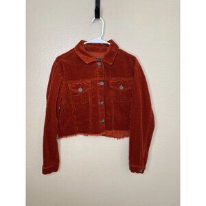 Love Tree‎ Womens Cropped Corduroy Jacket Size S Rust Frayed Hem Button-Down